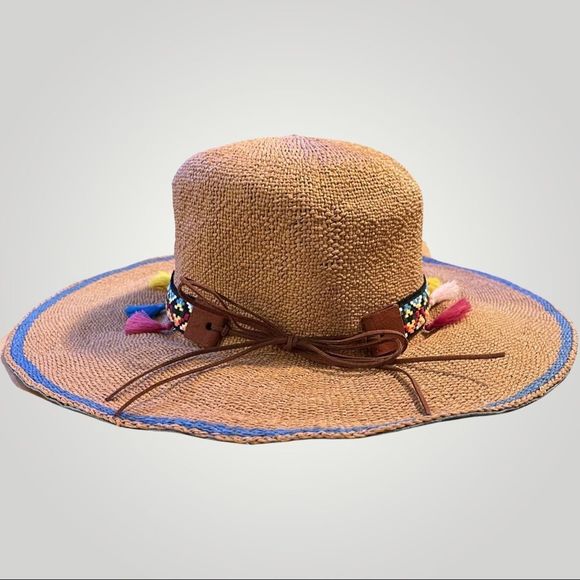 Floppy Hat Embroidered Band / Leather Tie / Tassels / UPF50 - Picture 4 of 7